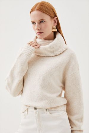 Wool Blend Knit Roll Neck Jumper | Karen Millen