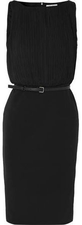 Belted Plissé-chiffon And Cady Dress - Black