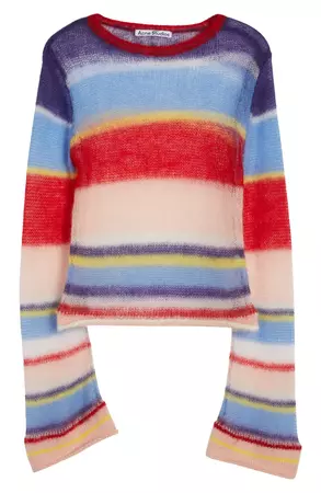 Acne Studios Karis Stripe Open Stitch Crewneck Mohair & Wool Blend Sweater | Nordstrom