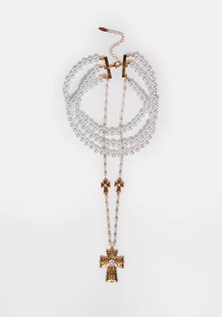 Pearl Layered Cross Necklace - Silver – Dolls Kill