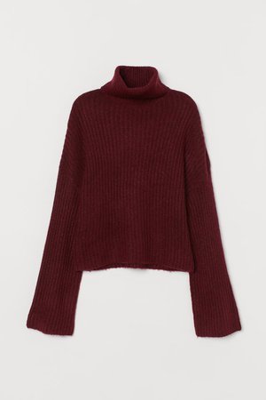 Вязаный свитер - Бордовый меланж - | H&M RU