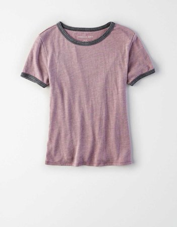 AE Colorblock Ringer T-Shirt, Burgundy | American Eagle Outfitters