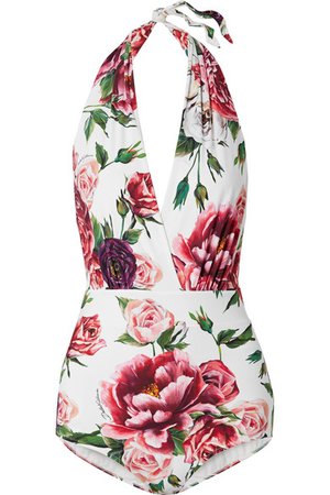 Dolce & Gabbana | Floral-print halterneck swimsuit | NET-A-PORTER.COM