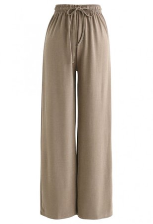 Drawstring Wide-Leg Pants in Tan - Pants - BOTTOMS - Retro, Indie and Unique Fashion