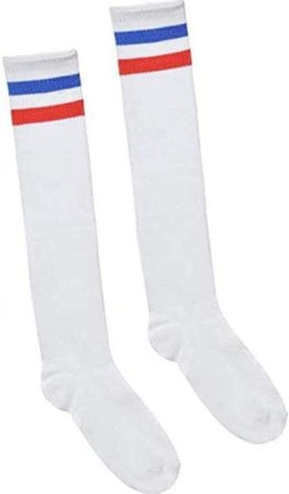 Blue and Red Stripes Knee High Socks, 19″, White – Totalhill.com – Toys and Game Store