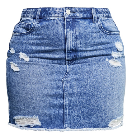 PLT- plus dark blue wash ripped rip denim mini skirt