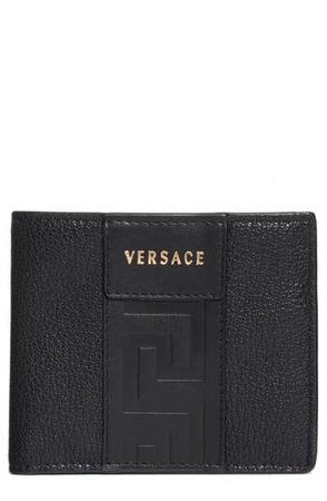 Versace Greek Key Embossed Leather Wallet | Nordstrom