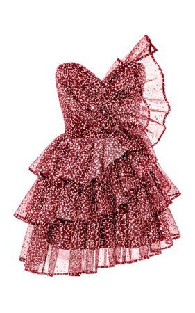 Rasario Ruffled Sequined Tulle Corset Mini Dress