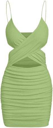 Amazon.com: ZAFUL Women Sexy Bodycon Party Dresses Backless Spaghetti Straps Bra Cutout Jersey Halter Naughty Clubwear(Green-a, L) : Clothing, Shoes & Jewelry