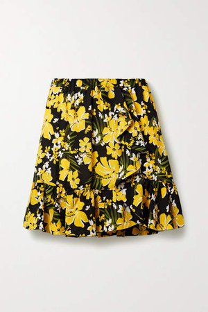 Bold Bliss Ruffled Floral-print Crepe Mini Skirt - Yellow