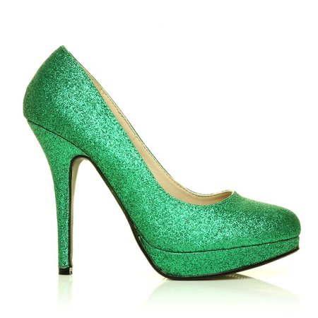 EVE Green Glitter Stiletto High Heel Platform Court Shoes - ShuWish UK