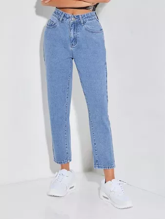 SHEIN PETITE High Waist Mom Fit Jeans | SHEIN USA