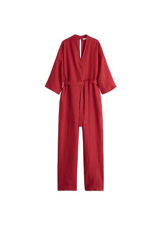 MANGO Long linen-blend jumpsuit