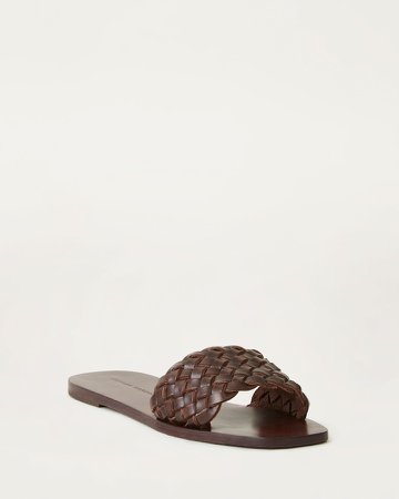 Joey Woven Leather Slide Chocolate