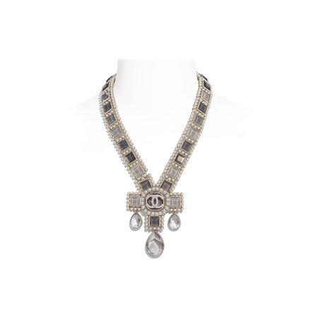 Chanel, necklace Metal, Glass Pearls, Glass & Strass Gold, Pearly White, Gray & Crystal