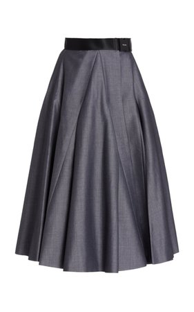 Prada Belted Mohair-Wool A-Line Midi Skirt