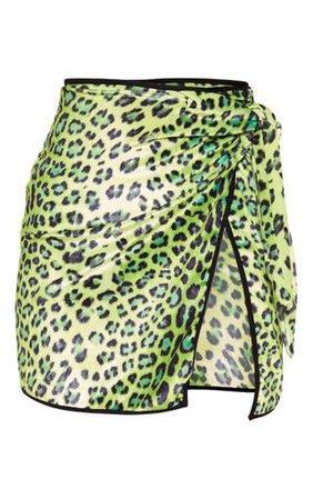 Lime Leopard Printed Velvet Tie Mini Skirt | PrettyLittleThing