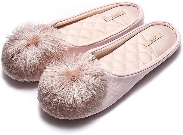 Amazon.com | GaraTia Women House Slippers Memory Foam Slip-on Comfort Tassel Pom-Pom Home Shoes Pink 5-6 M US | Slippers