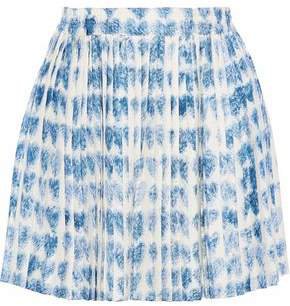 Pleated Printed Silk-twill Mini Skirt