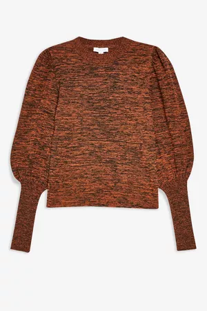 FEEDER Blouson Sleeve Knitted Top  Brown| Topshop