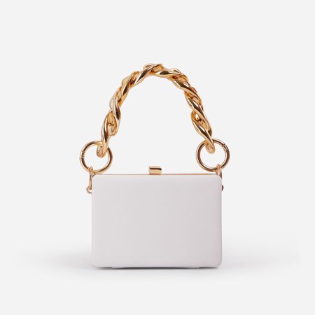 Kady Chunky Chain Box Bag In White Faux Leather | EGO