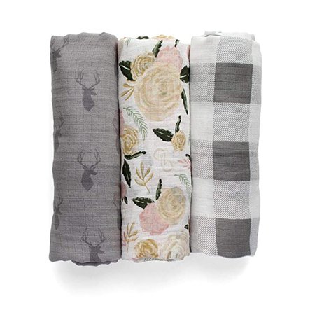 Amazon.com: Chelsea + Cole for Itzy Ritzy Set of 3 Muslin Blankets - Made of 100% Cotton and Machine Washable; Blankets Measure 47” x 47” & Make Great Swaddles; Set of 3 in Floral, Gingham and Stag Designs: Baby
