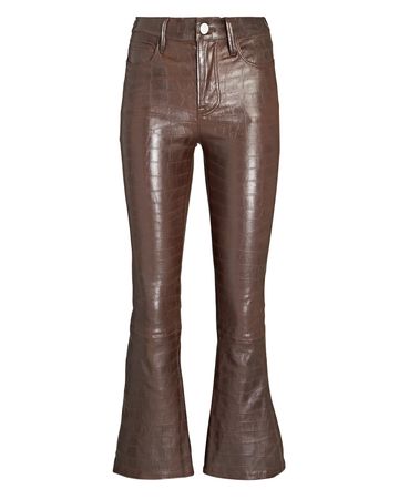 FRAME Le Crop Mini Boot Leather Pants in brown | INTERMIX®