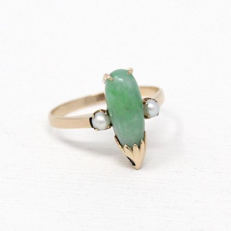 Genuine Jadeite Jade Ring Retro 14k Gold Green Gemstone & | Etsy