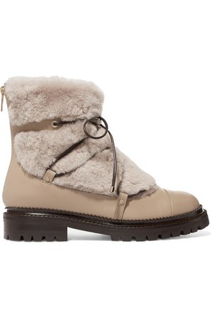 JIMMY CHOO Darcie shearling and leather ankle boots