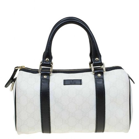 Buy Pre-Owned Authentic Luxury Gucci White and Black GG Coated Canvas Boston Bag Online | Luxepolis.Com