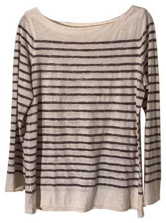 Ann Taylor LOFT Ivory Gray Long Sleeve Striped Tee Shirt Size 12 (L) - Tradesy
