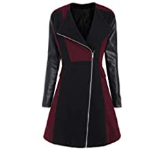 Amazon.com: LISTHA Leather Jacket Coat Plus Size Women Winter Woolen Long Overcoat Outwear Khaki: Clothing