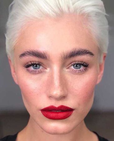 red lipstick white hair