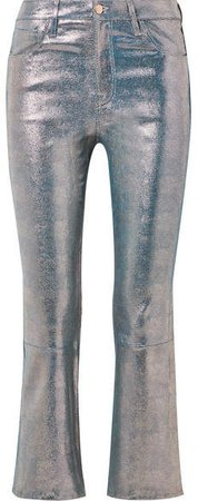 Selena Cropped Metallic Snake-effect Leather Flared Pants - Silver