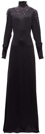 Crystal Embellished Silk Maxi Dress - Womens - Black