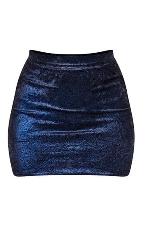 Blue Glitter Metallic Mini Skirt