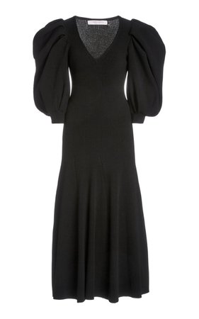 Puffed-Sleeve Ribbed-Knit Midi Dress By Carolina Herrera | Moda Operandi