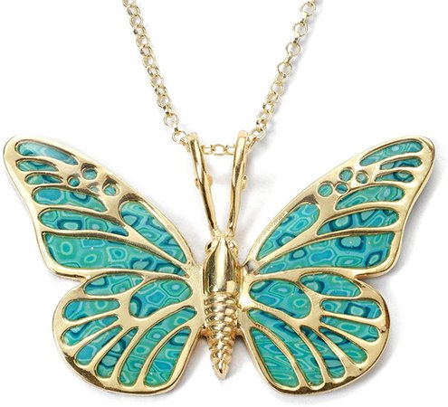Amazon.com: Gold Plated Sterling Silver Butterfly Necklace Pendant Multi-Colored Polymer Clay, 16.5" Gold Filled: Clothing