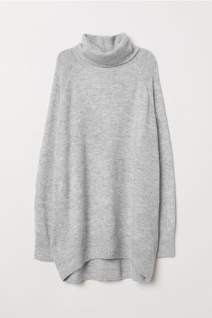 Knitted polo-neck jumper - Light grey marl - Ladies | H&M GB