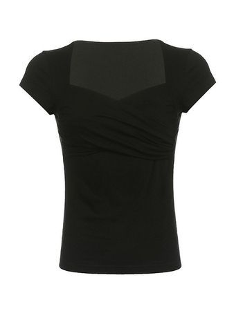 Black Criss Cross Ruched V Neck Tee
