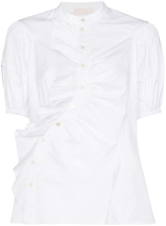 puff-sleeve ruffle detail blouse