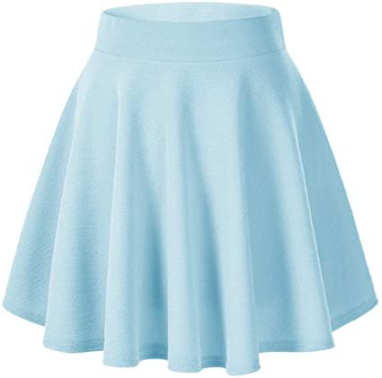 Afibi Casual Mini Stretch Waist Flared Plain Pleated Skater Skirt (XX-Large, Cornflower Blue 2) at Amazon Women’s Clothing store