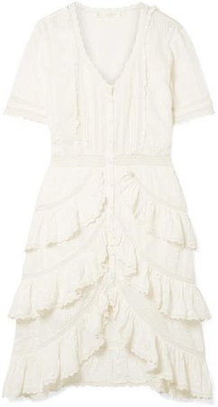 Bec Ruffled Crochet-trimmed Embroidered Cotton-voile Dress - White