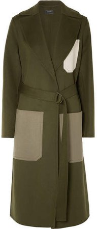 Color-block Wool And Cashmere-blend Coat - Army green