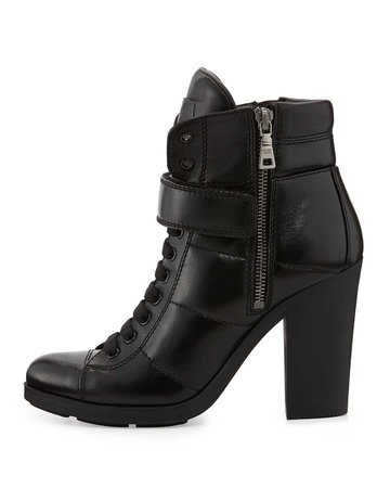 Prada Chunky Lace Up Leather Bootie