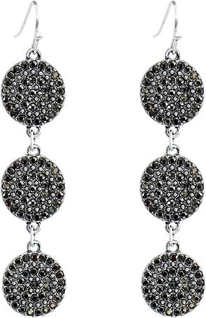 Amazon.com: Jet Black Rhinestone Dangle Earrings for Women Silver Plated Sparkling Diamonds Drop Statement Earrings - Hypoallergenic (3 ROUND-L): Clothing, Shoes & Jewelry