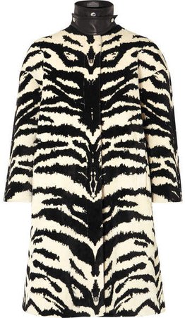 Leather-trimmed Zebra-jacquard Coat - Ivory