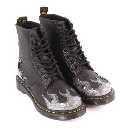 DR MARTENS 1460 PASCAL FLAME GLITTER BOOTS PEWTER