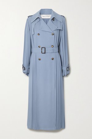 Blue Pleated silk-crepe trench coat | Valentino | NET-A-PORTER