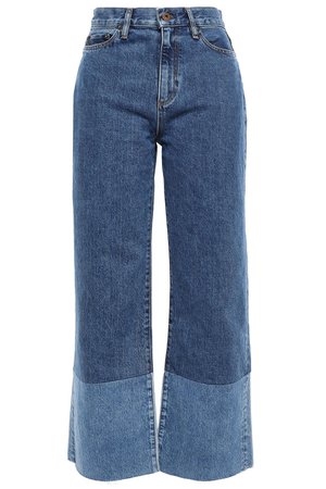 Mid denim Frayed two-tone high-rise wide-leg jeans | Sale up to 70% off | THE OUTNET | SIMON MILLER | THE OUTNET